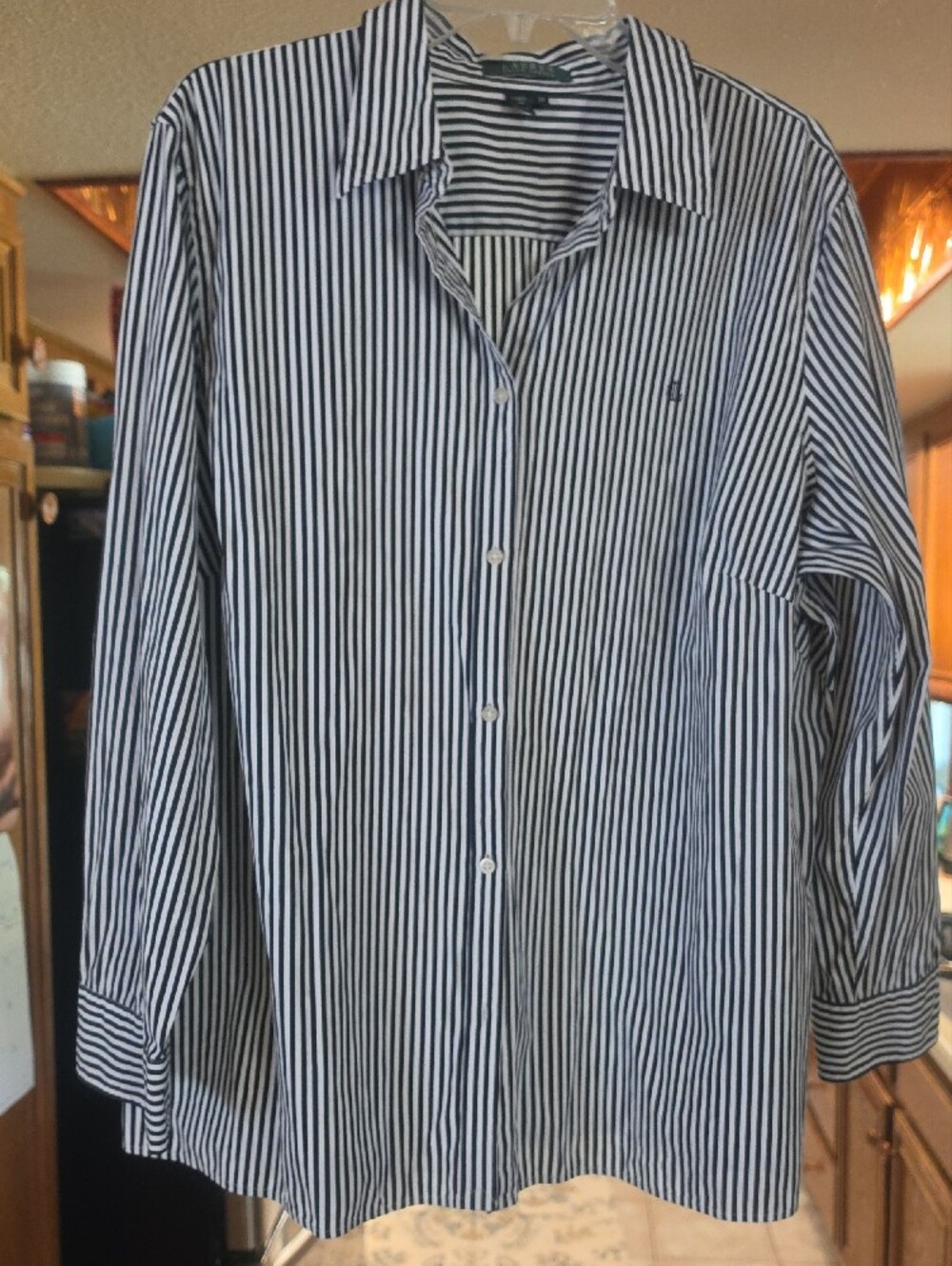 Lauren Ralph Lauren Navy and White Striped Button-Down Shirt